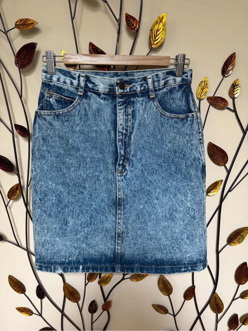 High-Rise Acid Wash Denim Skirt - Blue